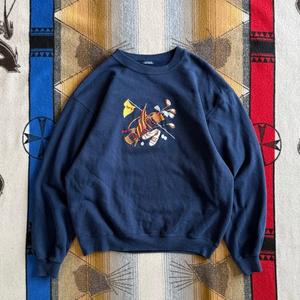 Vintage 90s Golf Golfing Embroidered Crewneck Sweatshirt Size Large Sports